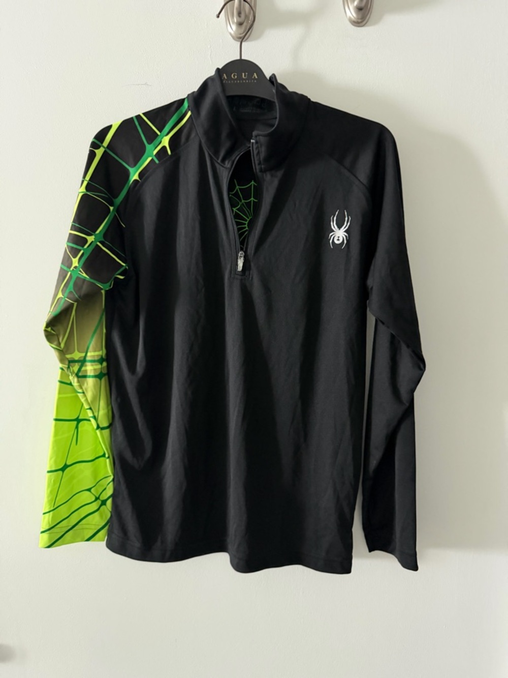 Spyder Black Pullover with Neon Green Web Sleeve Accent